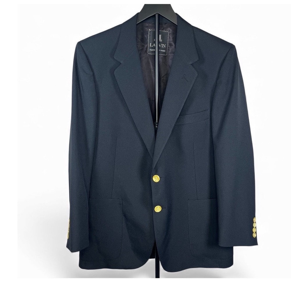 Lanvin Paris New‎ York Mens Navy Gold Button Blazer Jacket Sport Coat